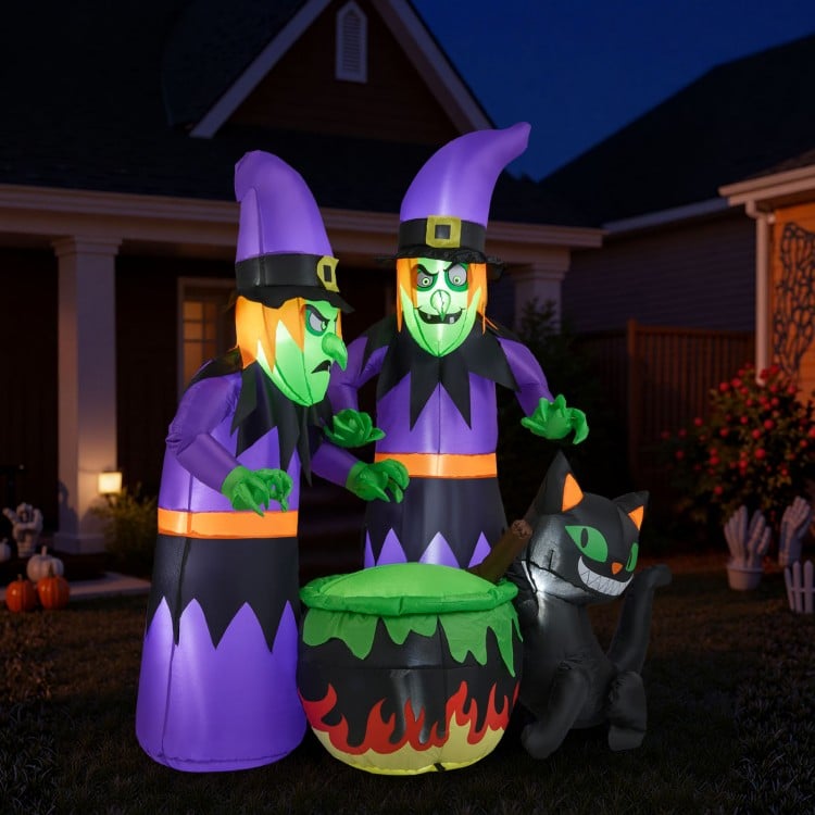 6 Ft Inflatable Halloween Witches with Cauldron & Black Cat