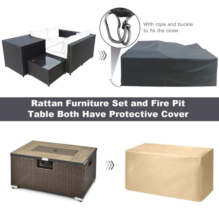 6 Pieces Outdoor Wicker Furniture Set with 32 Inch Propane Fire Pit Table