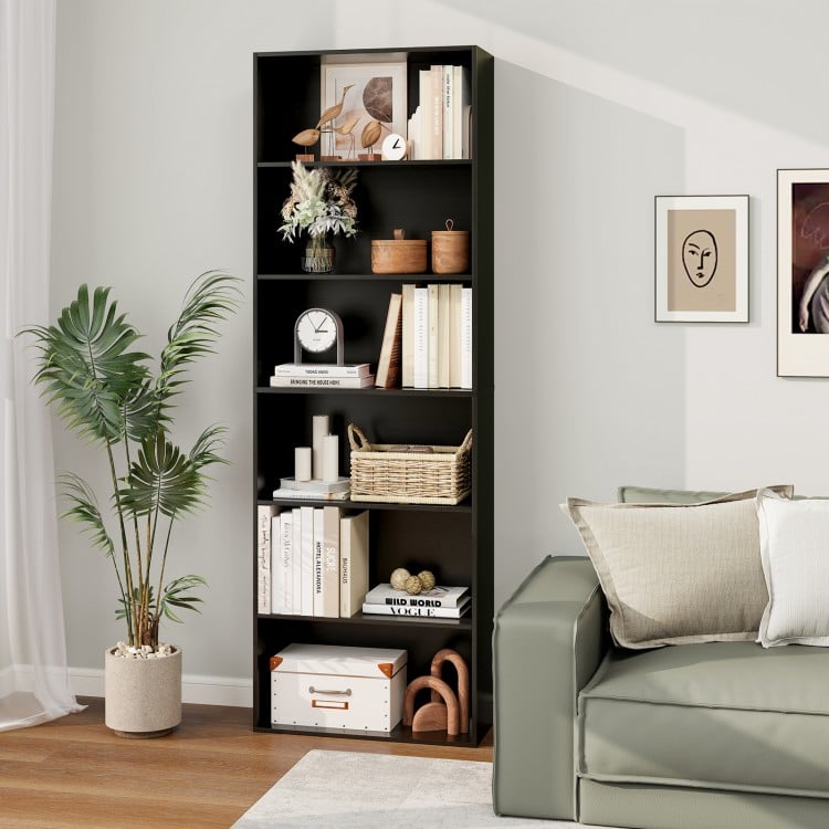 6-Tier Bookcase with 6 Open Shelves and Anti-Toppling Kits-Black