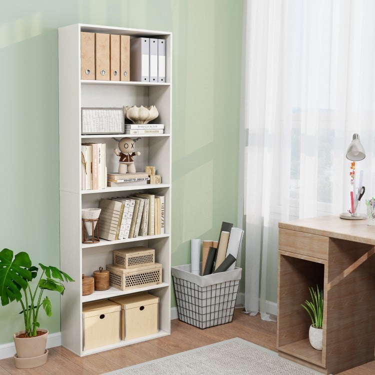 6-Tier Bookcase with 6 Open Shelves and Anti-Toppling Kits-White