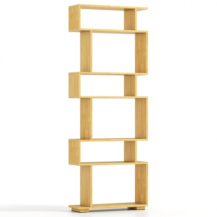 6-Tier Geometric Bookshelf with 2 Anti-Tipping Kits for Home Office-Wood