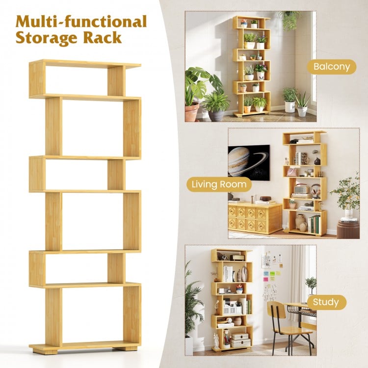 6-Tier Geometric Bookshelf with 2 Anti-Tipping Kits for Home Office-Wood