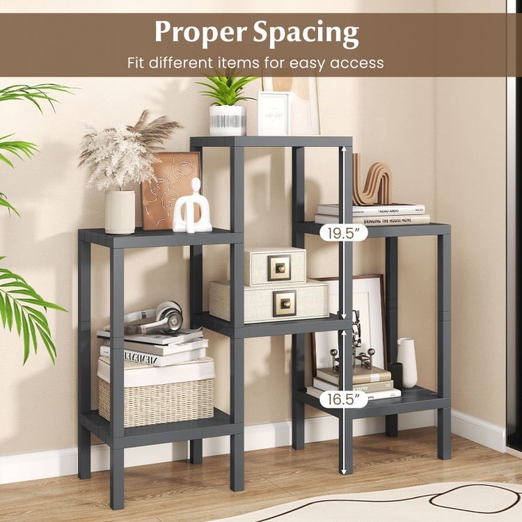 6-Tier Plastic Modular Storage Shelves for Living Room and Kitchen-Gray