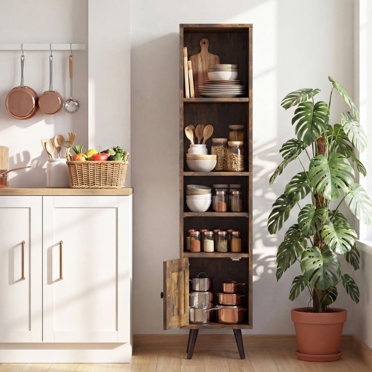6-Tier Tall Narrow Bookcase 54 Inches Slim Storage Cabinet-Rustic Brown
