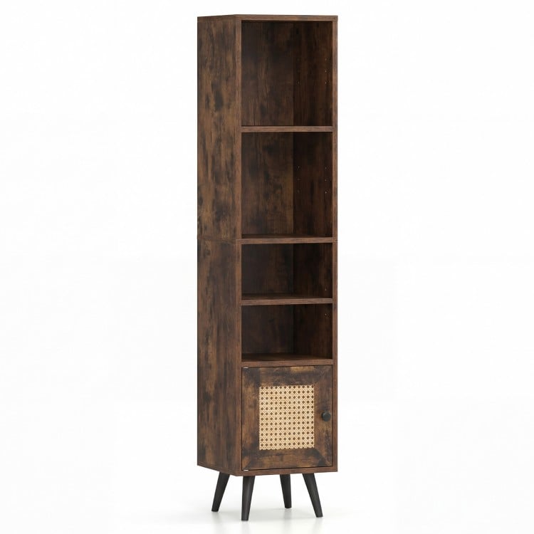 6-Tier Tall Narrow Bookcase 54 Inches Slim Storage Cabinet-Rustic Brown
