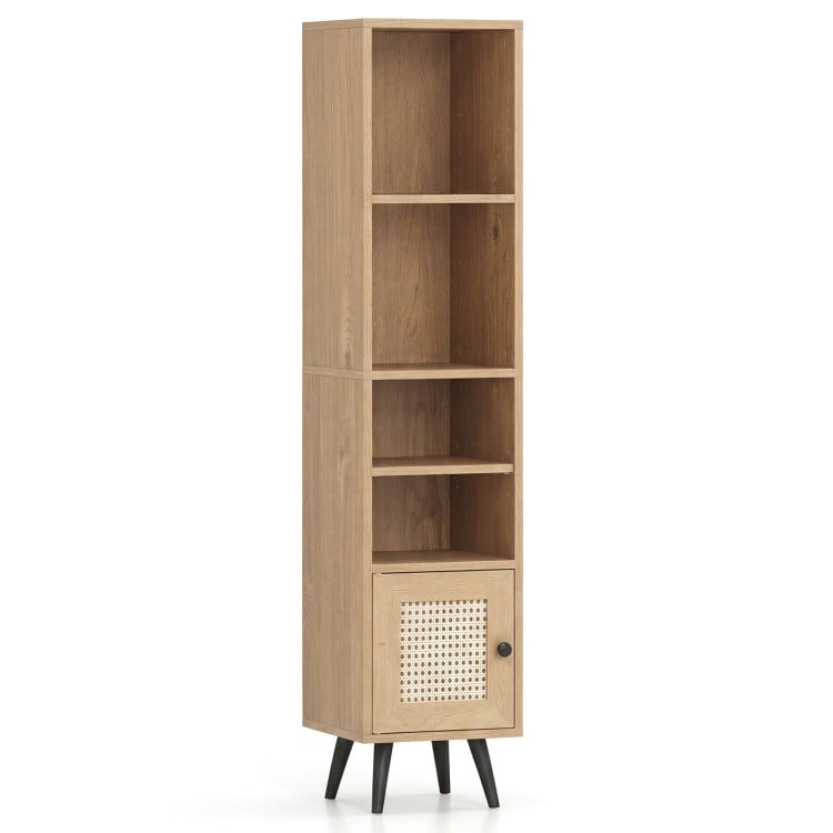 6-Tier Tall Narrow Bookcase 54 Inches Slim Storage Cabinet-Natural