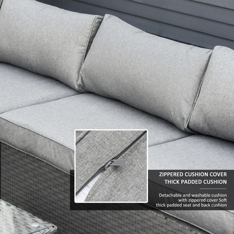 Outsunny 6 PCs Rattan Corner Sofa Set Outdoor Conservatory Furniture Grey
