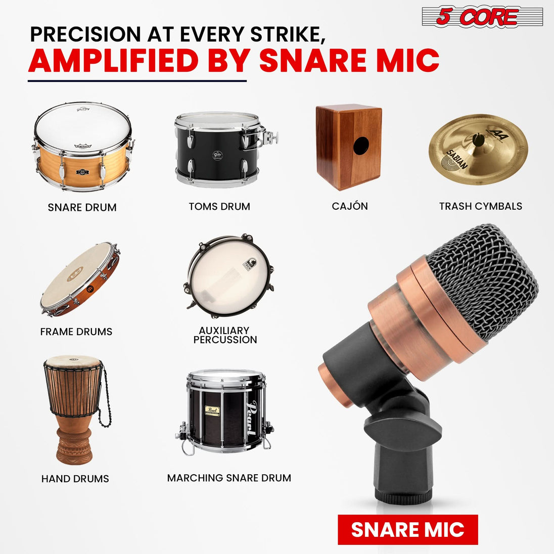 5 Core Snare Microphone XLR Wired Uni Directional Tom Drum and Other Musical Instrument Mic COPPER