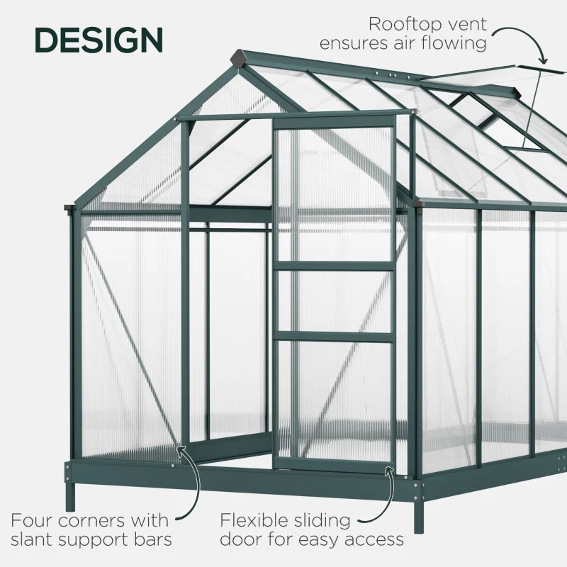 Outsunny 10.2' x 6.3' x 6.6' Clear Polycarbonate Greenhouse Large Walk-In Green House Garden Plants Grow Galvanized Base Aluminium Frame w/ Slide Door