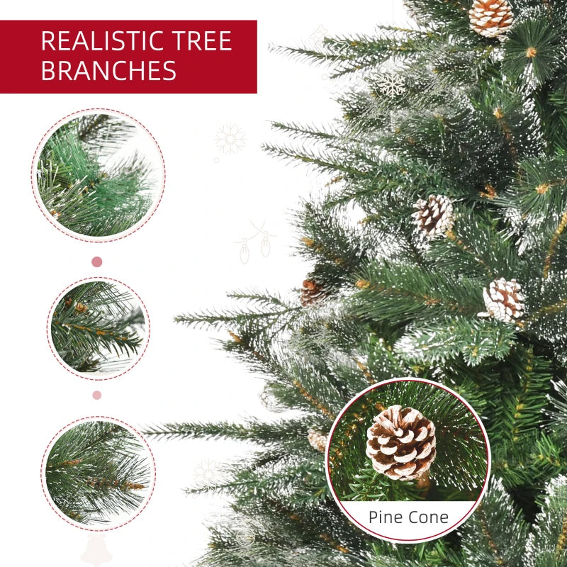 HOMCOM Artificial Christmas Snow Pine Tree with Automatic Open, Pinecones, Green Holiday Home Decoration