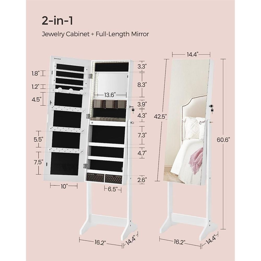 SONGMICS Mirror Jewelry Cabinet with LED Lights