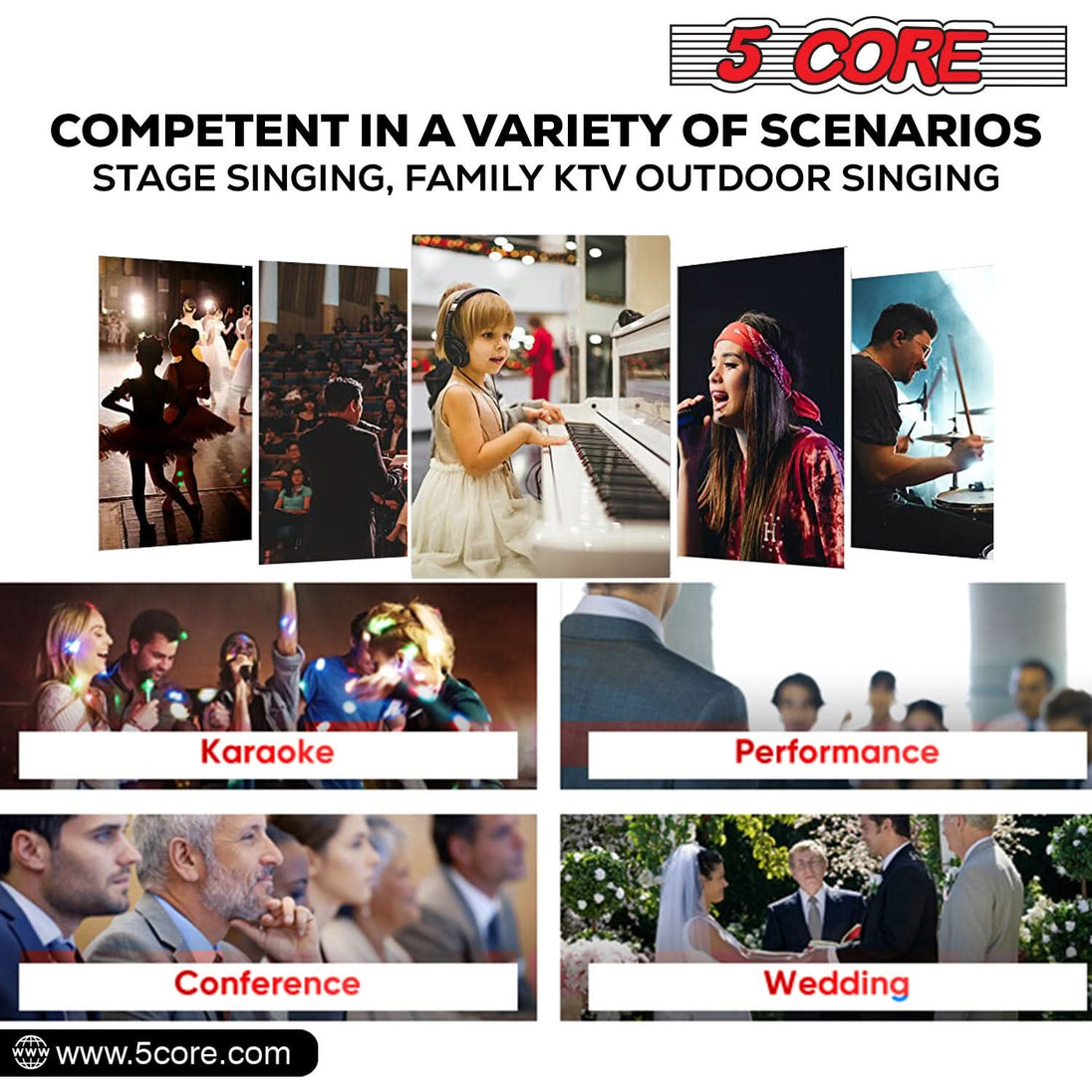 5Core Handheld XLR Dynamic Microphone – Professional Karaoke, Singing, and Studio Microphone (Microfono)