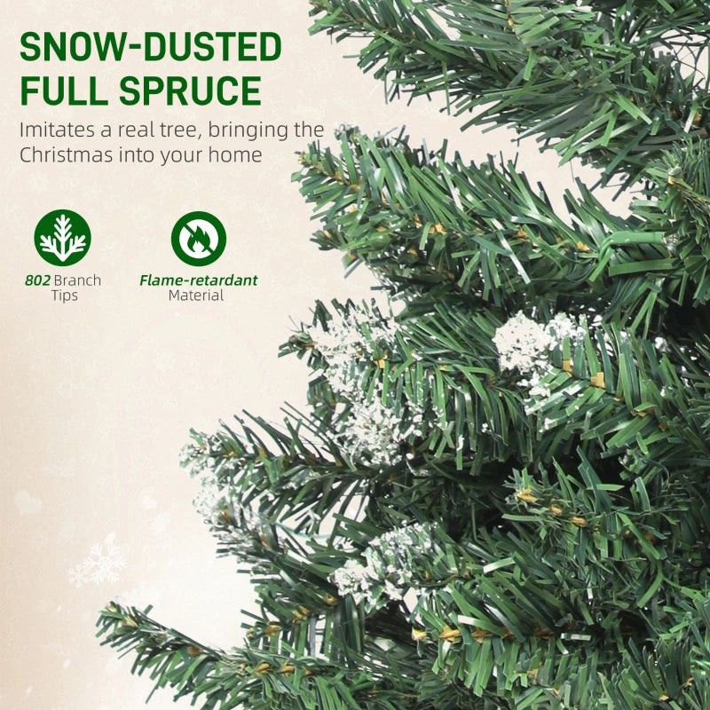 HOMCOM 6ft Frosted Pre-Lit Christmas Tree – Full Spruce with Dual Colour LED Lights, Hinged Design, Easy Assembly