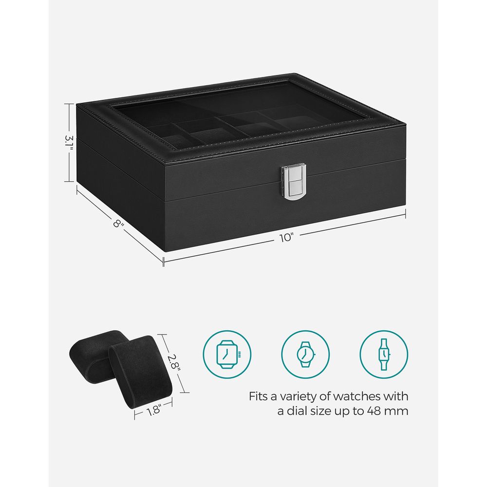 SONGMICS 10-Slot Watch Case with Large Glass Lid
