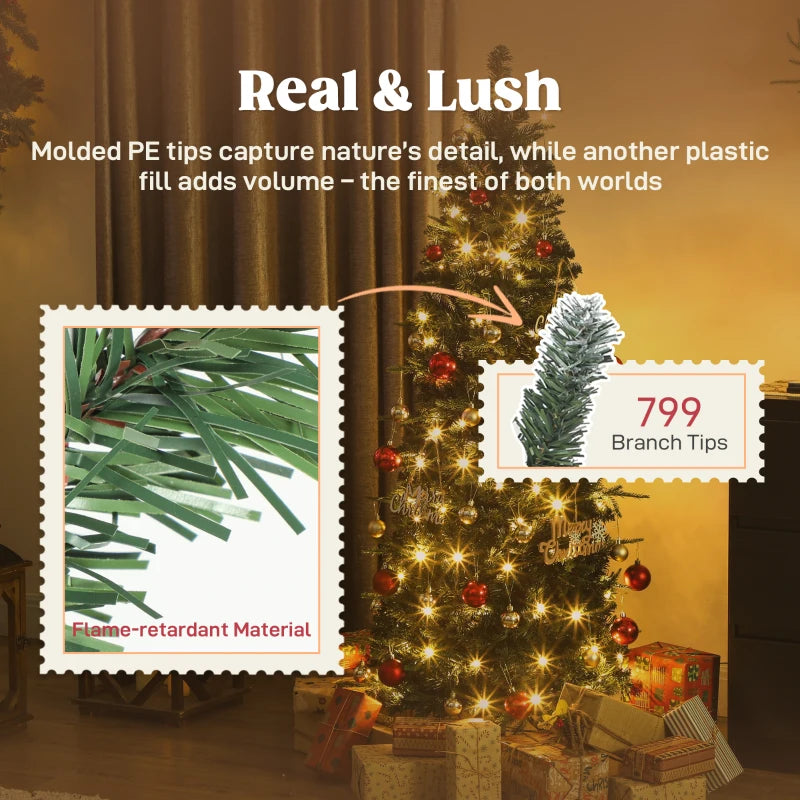 HOMCOM 7FT Prelit Pop Up Artificial Christmas Tree, Collapsible Green Xmas Tree with Warm White LED Lights and Metal Stand