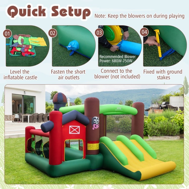 6-in-1 Inflatable Bounce House with Double Slides without Blower
