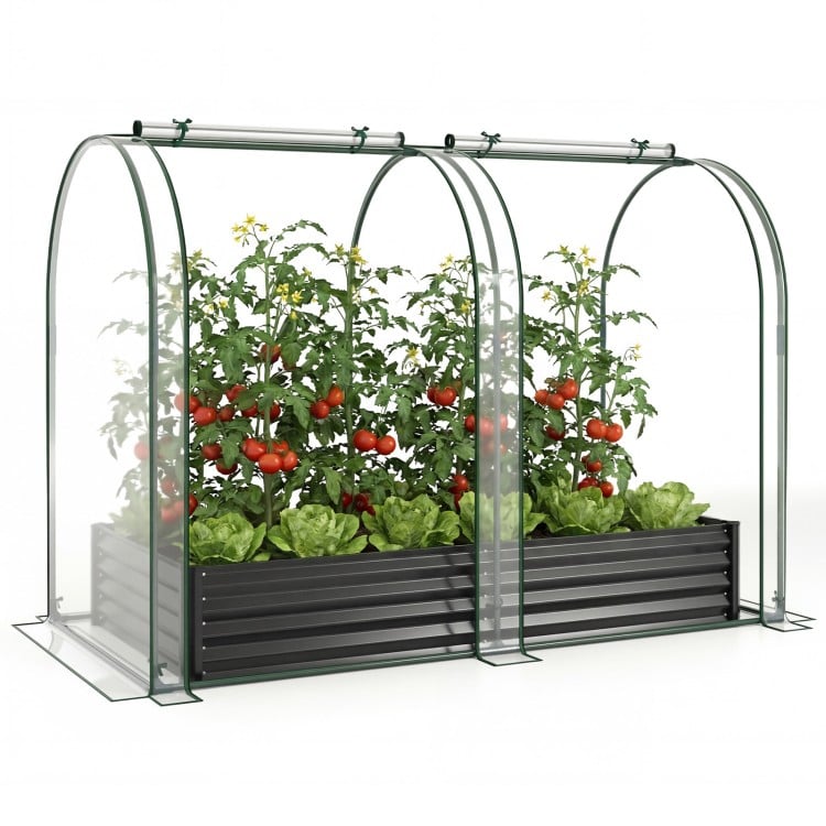 6 x 3 x 1 FT Galvanized Raised Garden Bed with Greenhouse Cover-Silver