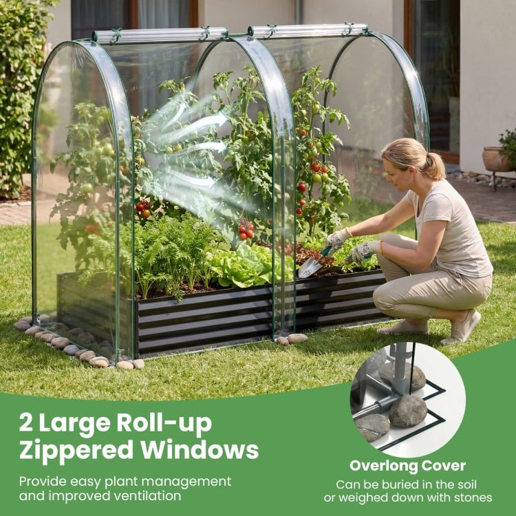 6 x 3 x 1 FT Galvanized Raised Garden Bed with Greenhouse Cover-Black