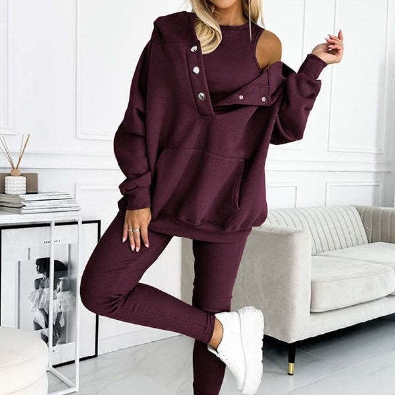 3pcs Women Hoodie Athleisure Outfit set sweatsuit set