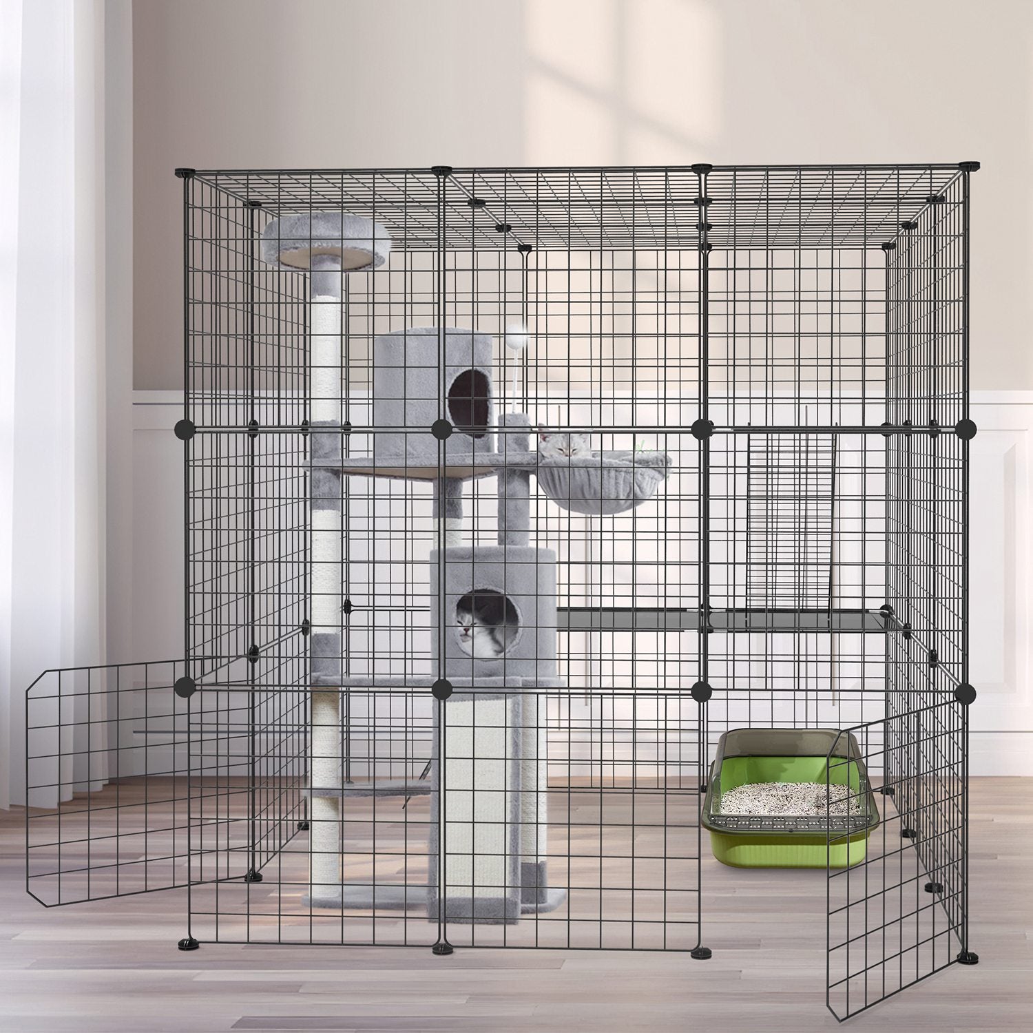 3 Tier Large Cat Cage Enclosure Indoor Cat Playpen Iron Construction Cat House Detachable Cat Crate With 2 Ladders Doors For 1-4 Cats 41.73”L x 41.73”