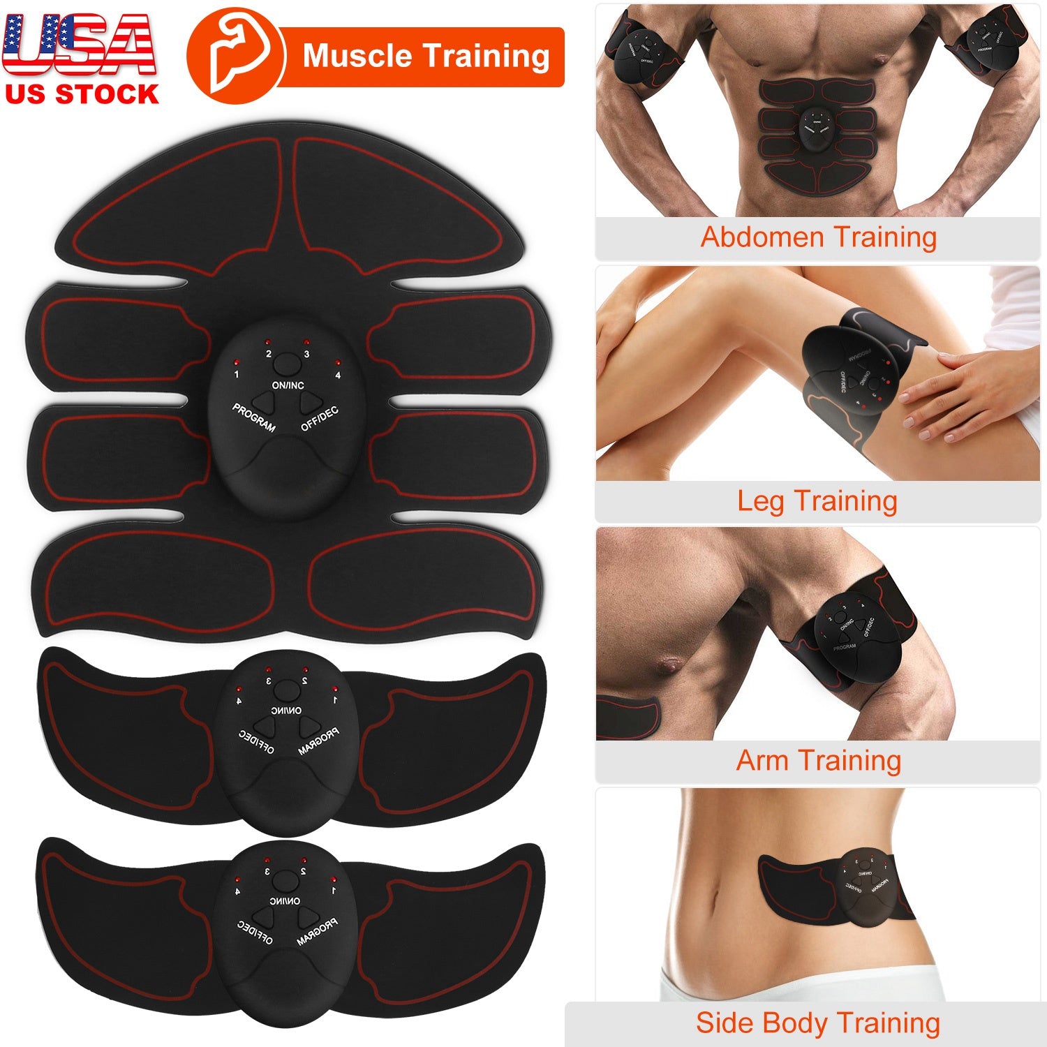 ABS Stimulator Muscle Toner EMS Abdominal Toning Belts Body Fitness Trainer w/ 6Modes