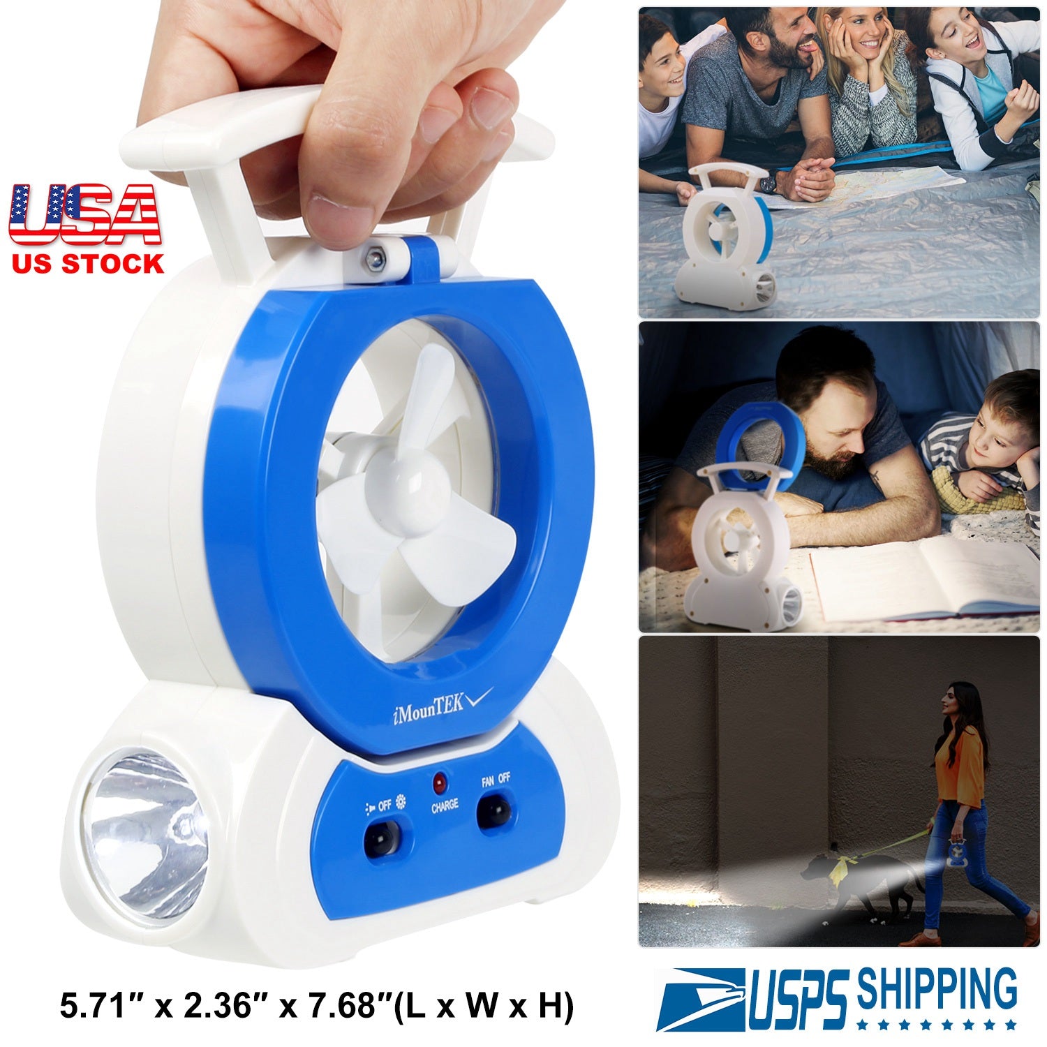 Desk Cooling Fan w/180°Adjustable LED Lamp Baby Stroller Fan Emergency Flashlight Torch for Household Camping Traveling