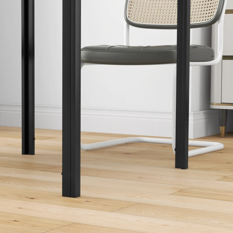 Square Kitchen Table for 2-4 People, Dining Table with Glass Top and Steel Legs for Dining Room, Black
