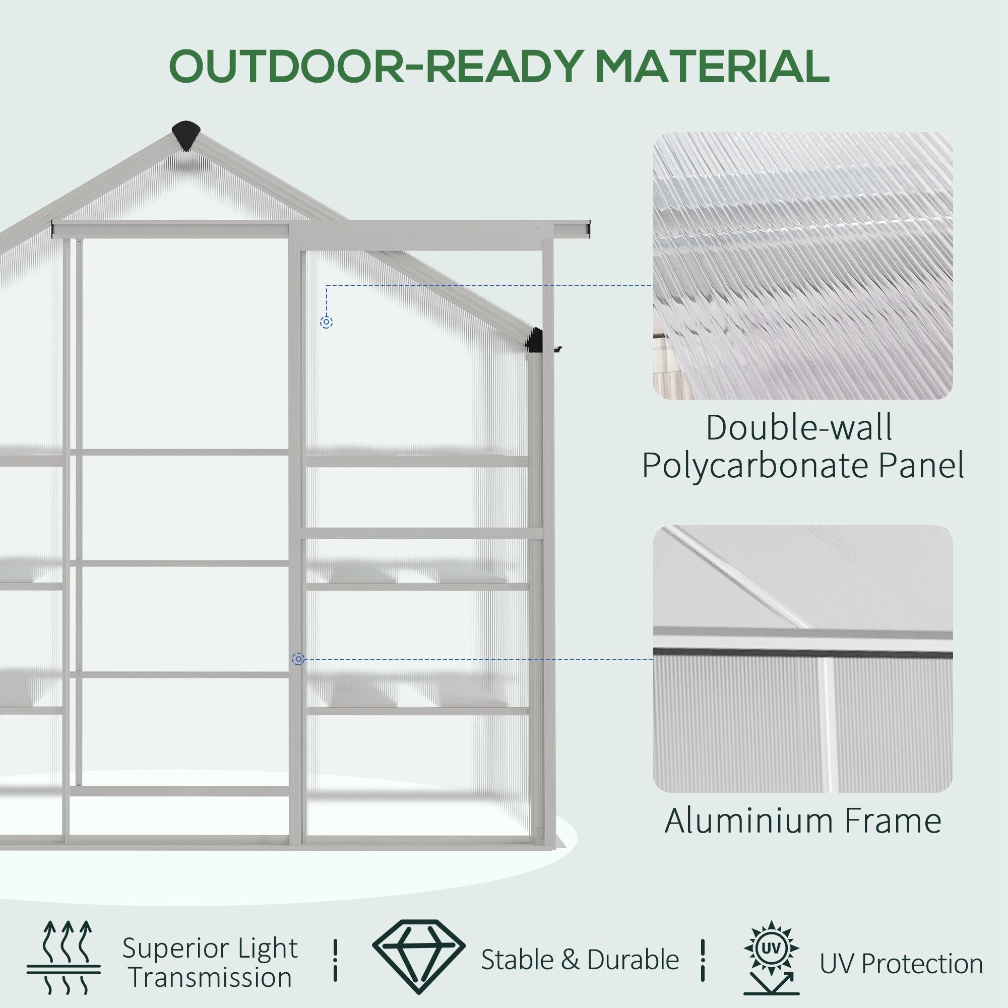 Outsunny Walk-in Greenhouse 6.3x2.3ft with 3-Tier Shelves Polycarbonate Panels Aluminum Frame for Outdoor Gardening