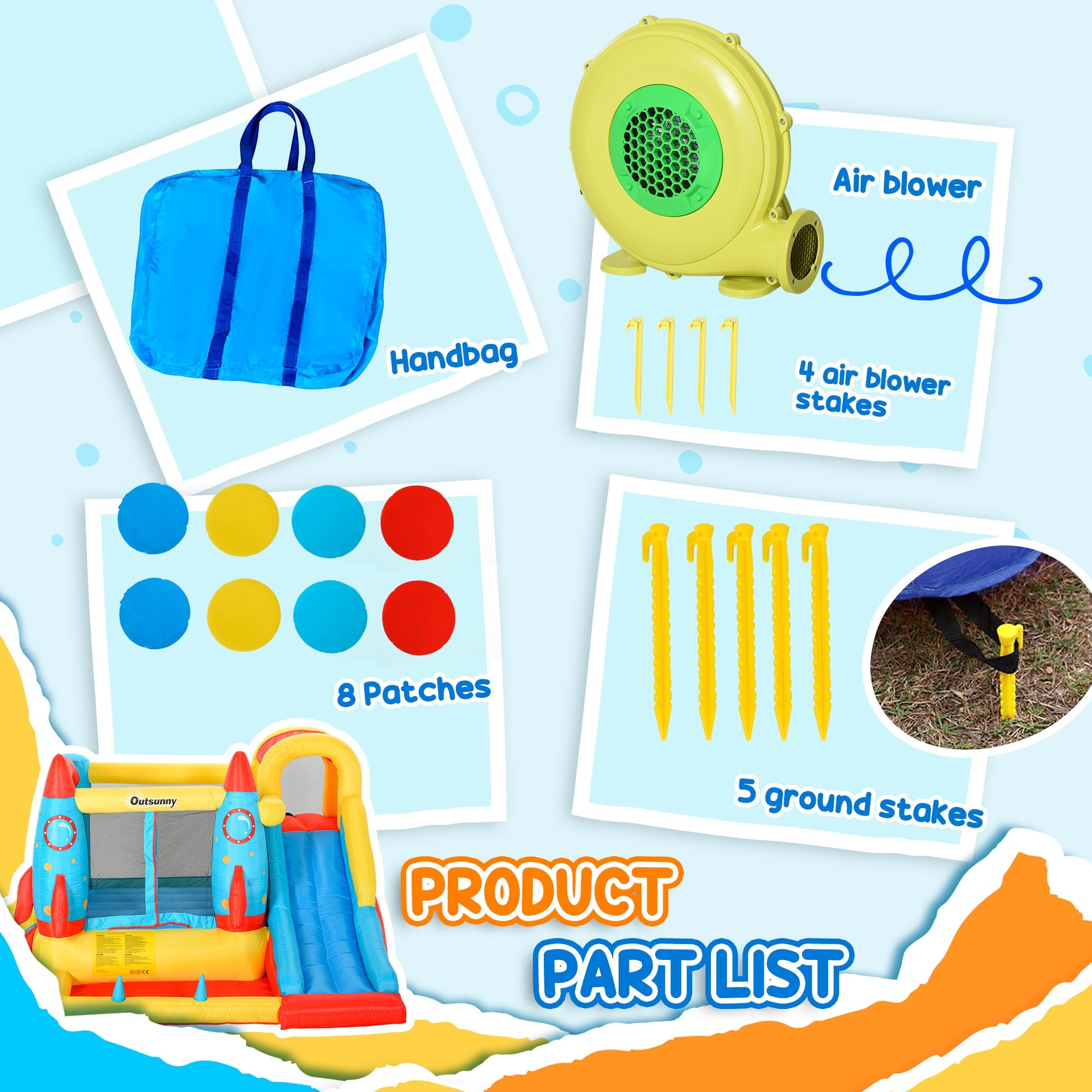 Outsunny Inflatable Kids Bouncy House, 4-in-1 Trampoline Bounce Castle with Slide & Water Pool, Includes Inflator, Ages 3-10