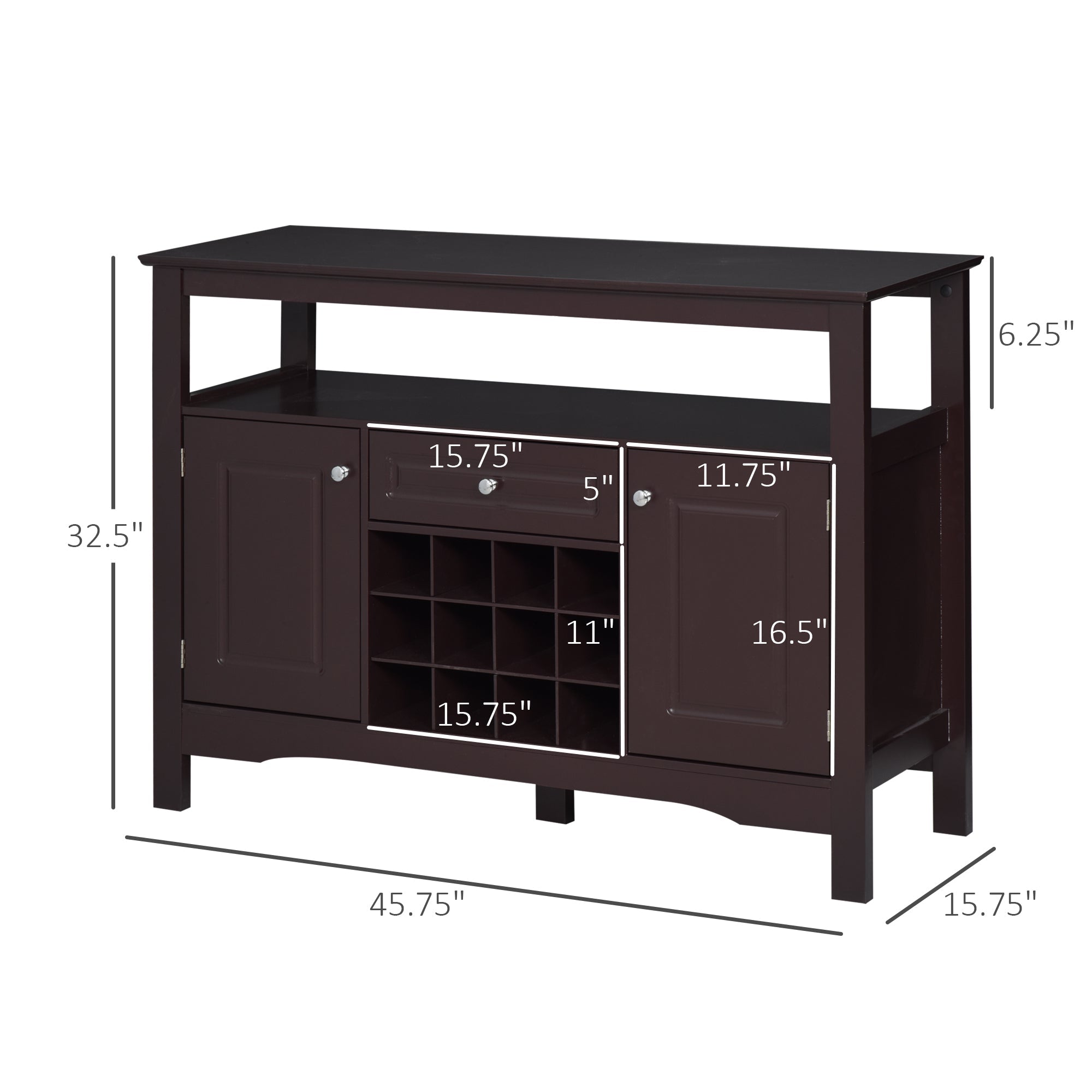 HOMCOM Espresso Buffet Credenza: Sideboard Bar Cabinet Storage Cabinet with Drawer for Kitchen, Living Room, Rich Espresso