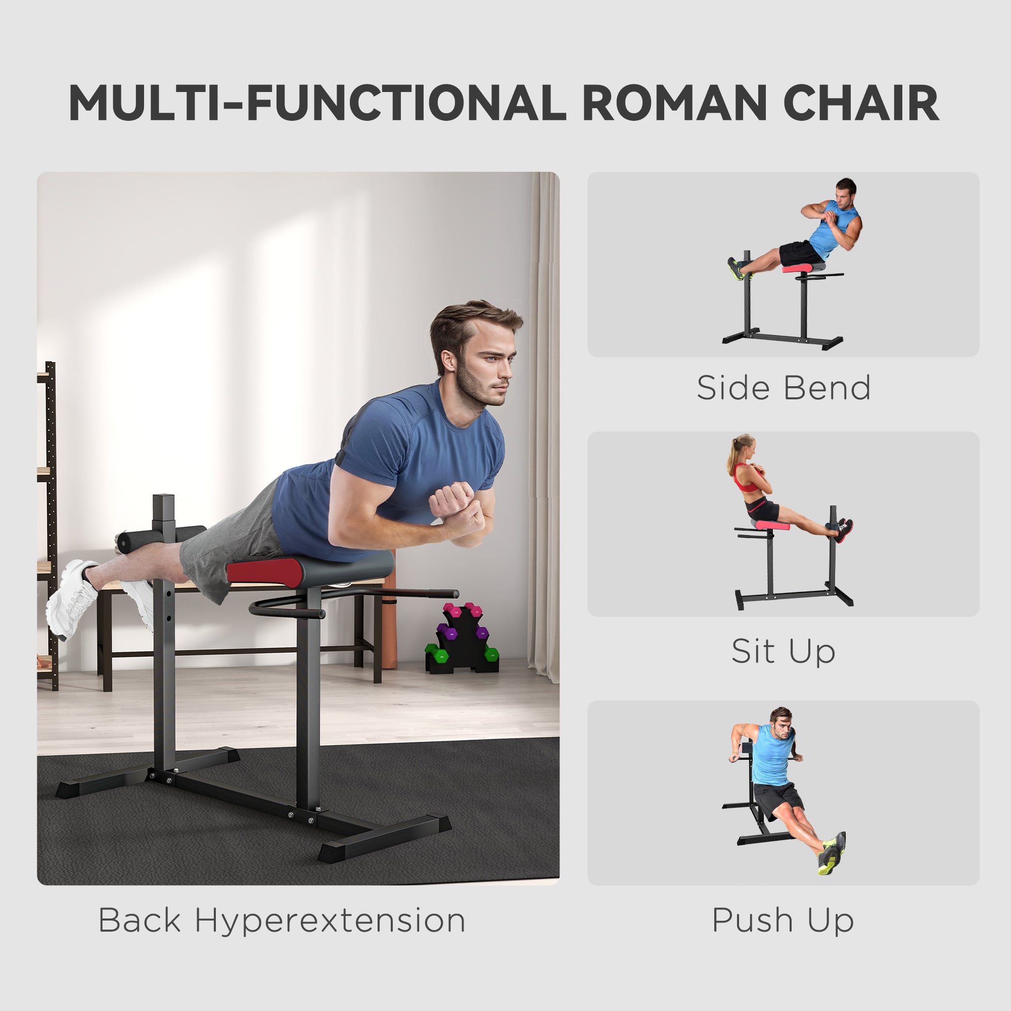 Soozier Back Extension Roman Chair, Hyperextension Bench with Adjustable Leg Roller for Back, Abdominal and Gluteal Training