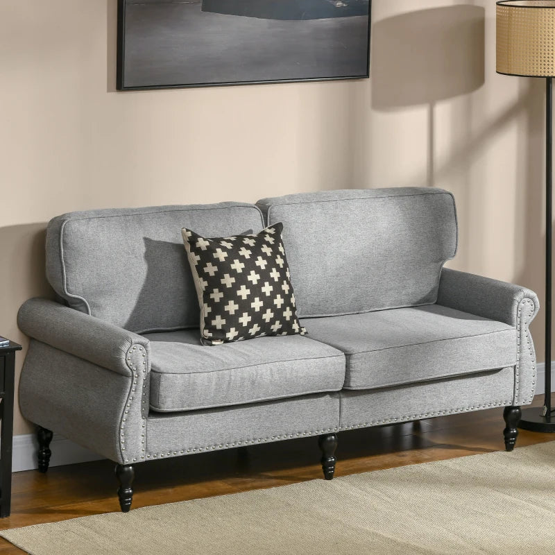 Stylish Midback Double Sofa with Sponge Padding, 2 Seater Sofa Couch, with Rubber Wood Leg, Grey