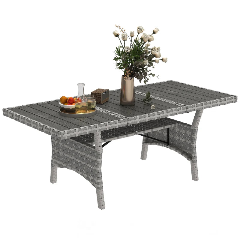 75" Outdoor Dining Table for 6-8, Wicker Patio Table with Storage Shelf and WPC Slatted Top for Balcony, Grey