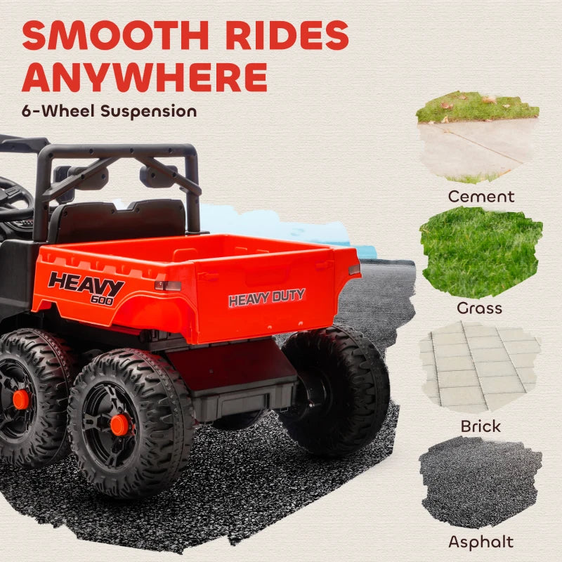 Qaba 24V 4WD Kids Ride On Truck with 6 Wheels Electric Ride On Car with Remote, Dump Bed for 3-8 Years, Red