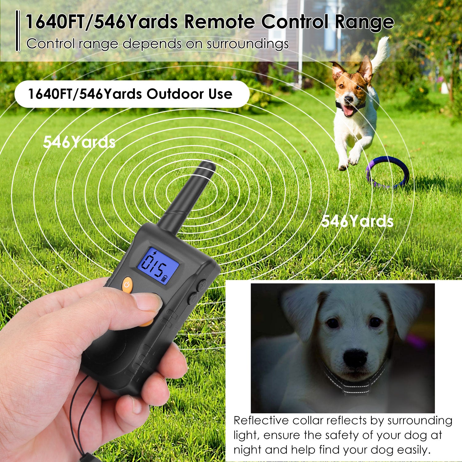 Dog Training Collar IPX7 Waterproof Pet Beep Vibration Electric Shock Collar Rechargeable Transmitter Receiver Trainer w/ Remote