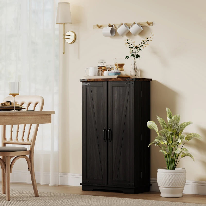 Farmhouse Kitchen Pantry Storage Cabinet, Kitchen Pantry Cabinet with Doors and Adjustable Shelves, Black