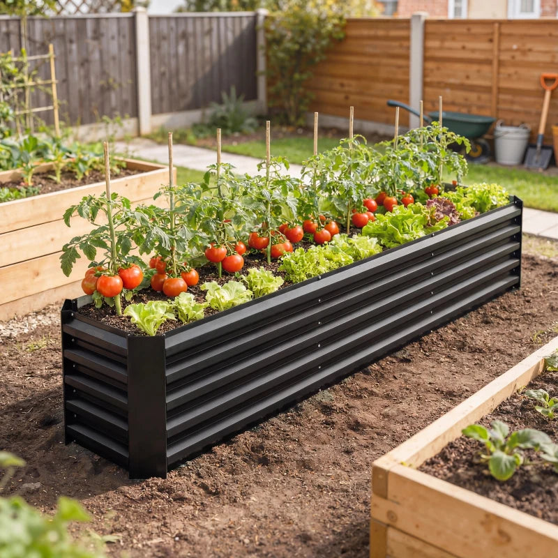 8 x 1.3 x 1.5ft Galvanized Raised Garden Bed, Reinforced Outdoor Planter Box with Open Bottom, Black