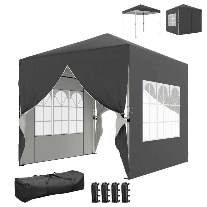 8.2 x 8.2 ft Pop Up Canopy Tent with 4 Sidewalls, UPF 50+ Outdoor Instant Canopy with 4 Sandbags, Carry Bag, Dark Grey