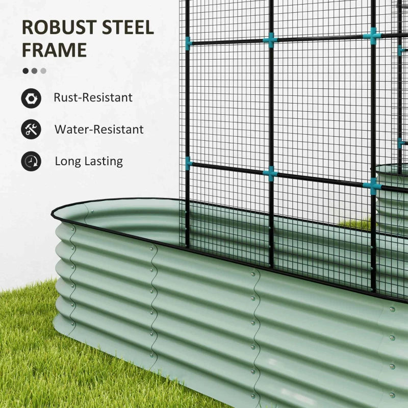 Galvanized Raised Garden Beds with Arch Trellis, Metal Planter Box with Climbing Net, Rubber Strap Edging, Open Bottom