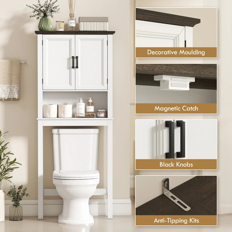 Over The Toilet Storage, Bathroom Cabinet Over Toilet with Open Shelf and Adjustable Bottom Bar, White