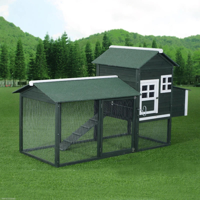 84" Chicken Coop Wooden Hen House Rabbit Hutch Poultry Cage Pen Outdoor Backyard with Nesting Box and Run, Green