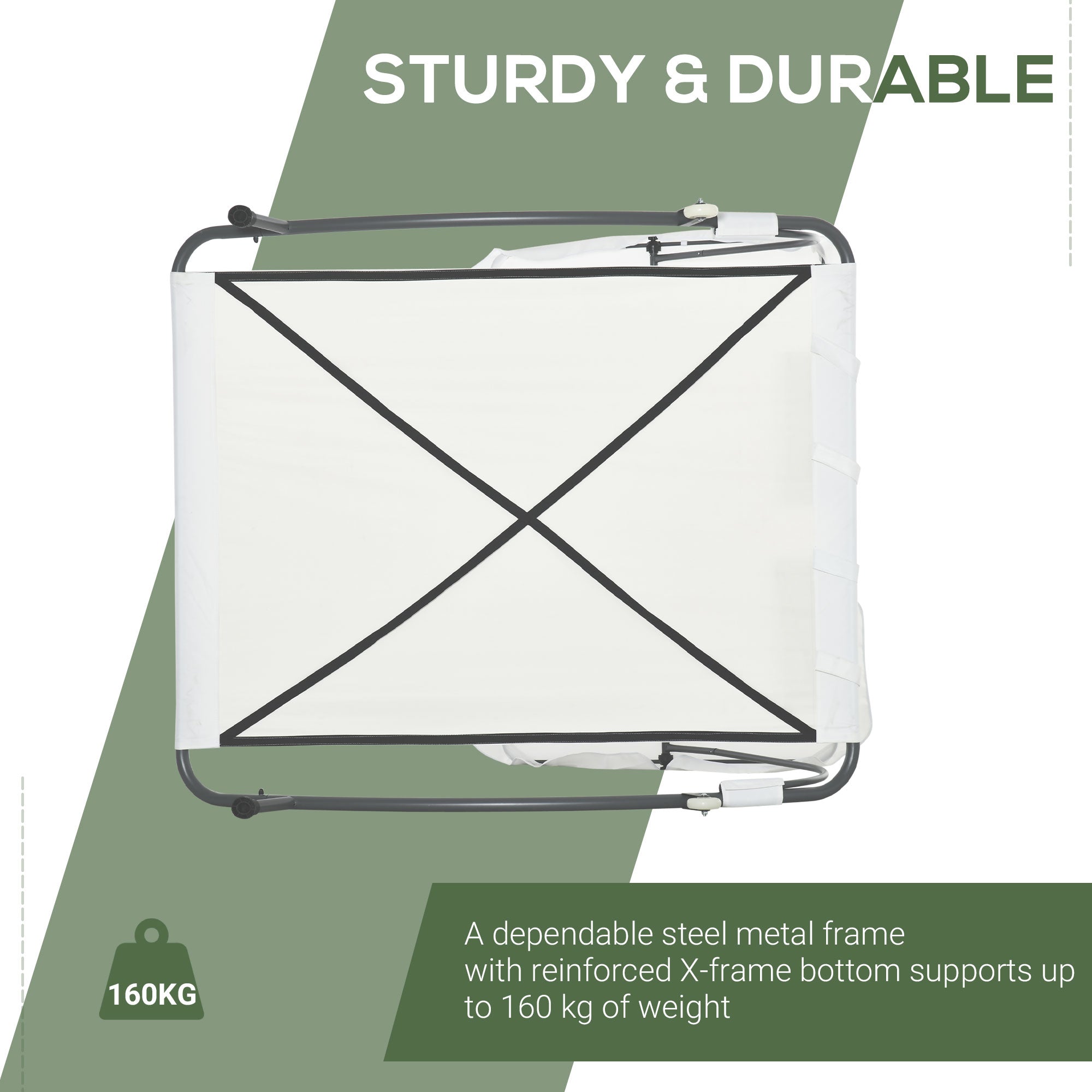 Outsunny Patio Double Chaise Outdoor Lounge Bed with Canopy and Headrest Pillow Cream White