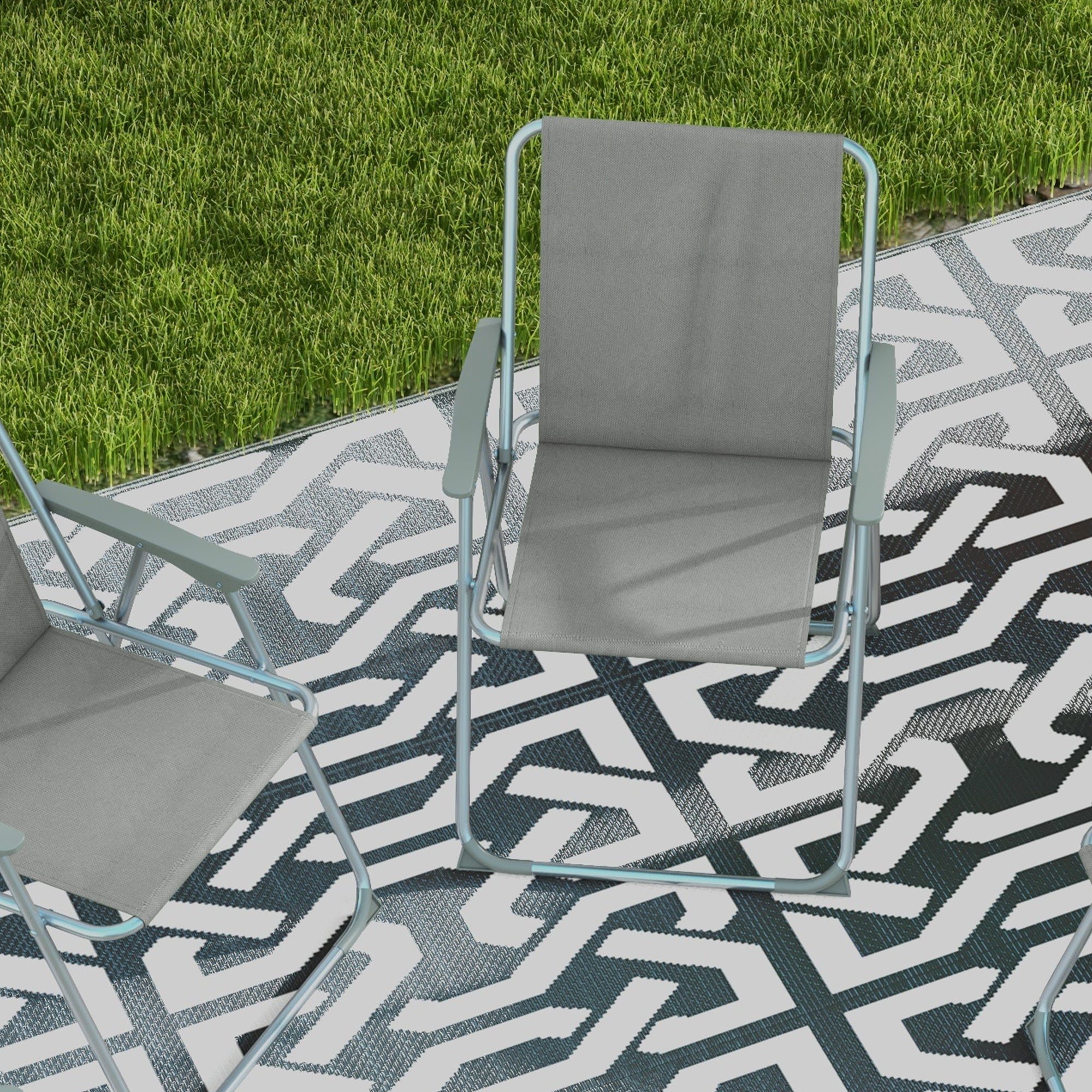Outsunny Portable Patio Perfection: 4-Pack Folding Camping Chairs with Armrests for Garden Backyard, Grey Finish