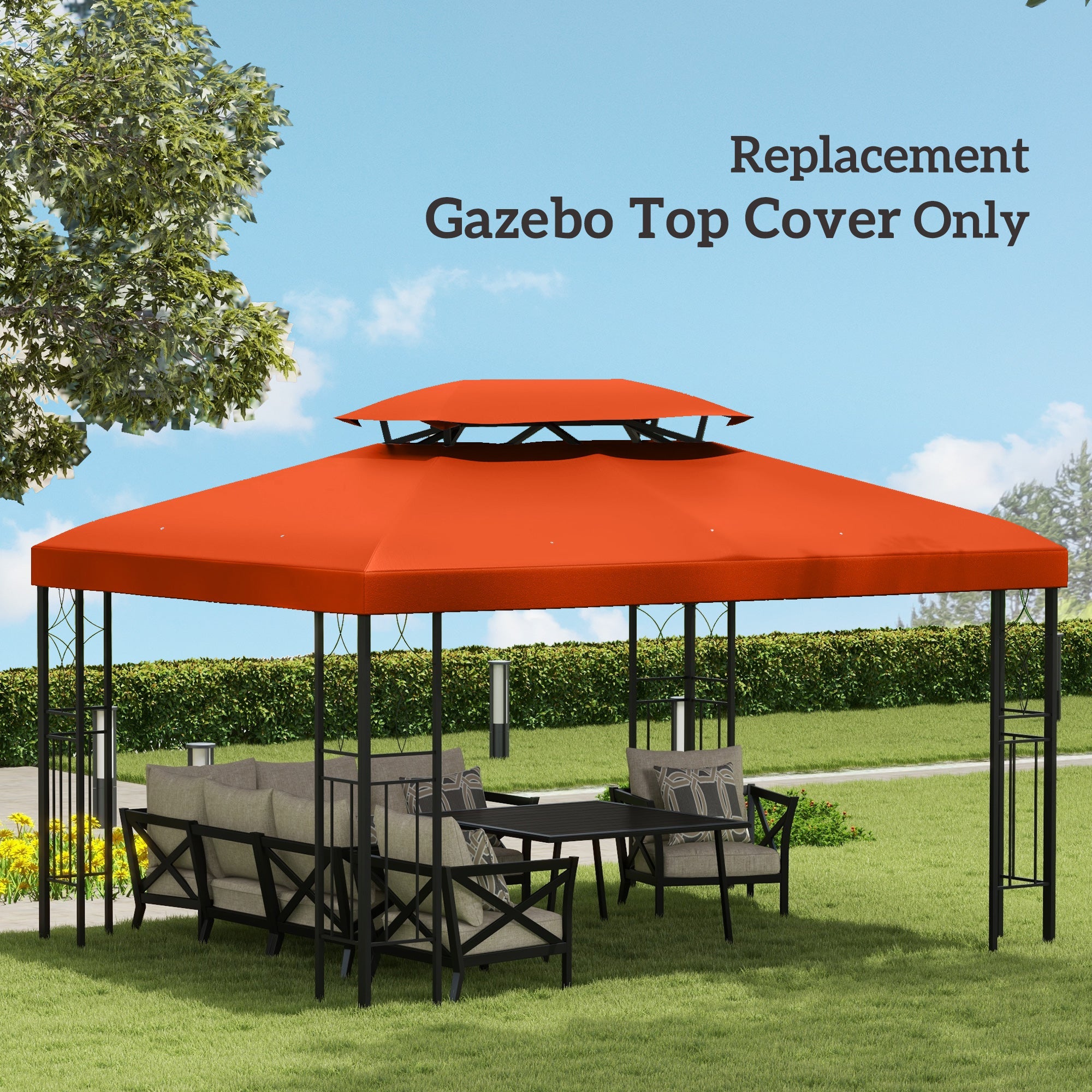 Outsunny 13' x 10' Gazebo Replacement Canopy, Rust Red UV Protection 2 Tier Top Cover for Outdoor Patio Garden