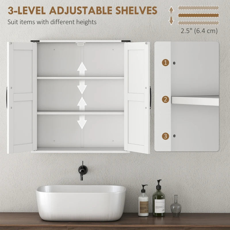 Bathroom Wall Cabinet, Wall Mounted Medicine Cabinet with Barn Doors and Adjustable Shelves, Over The Toilet, White