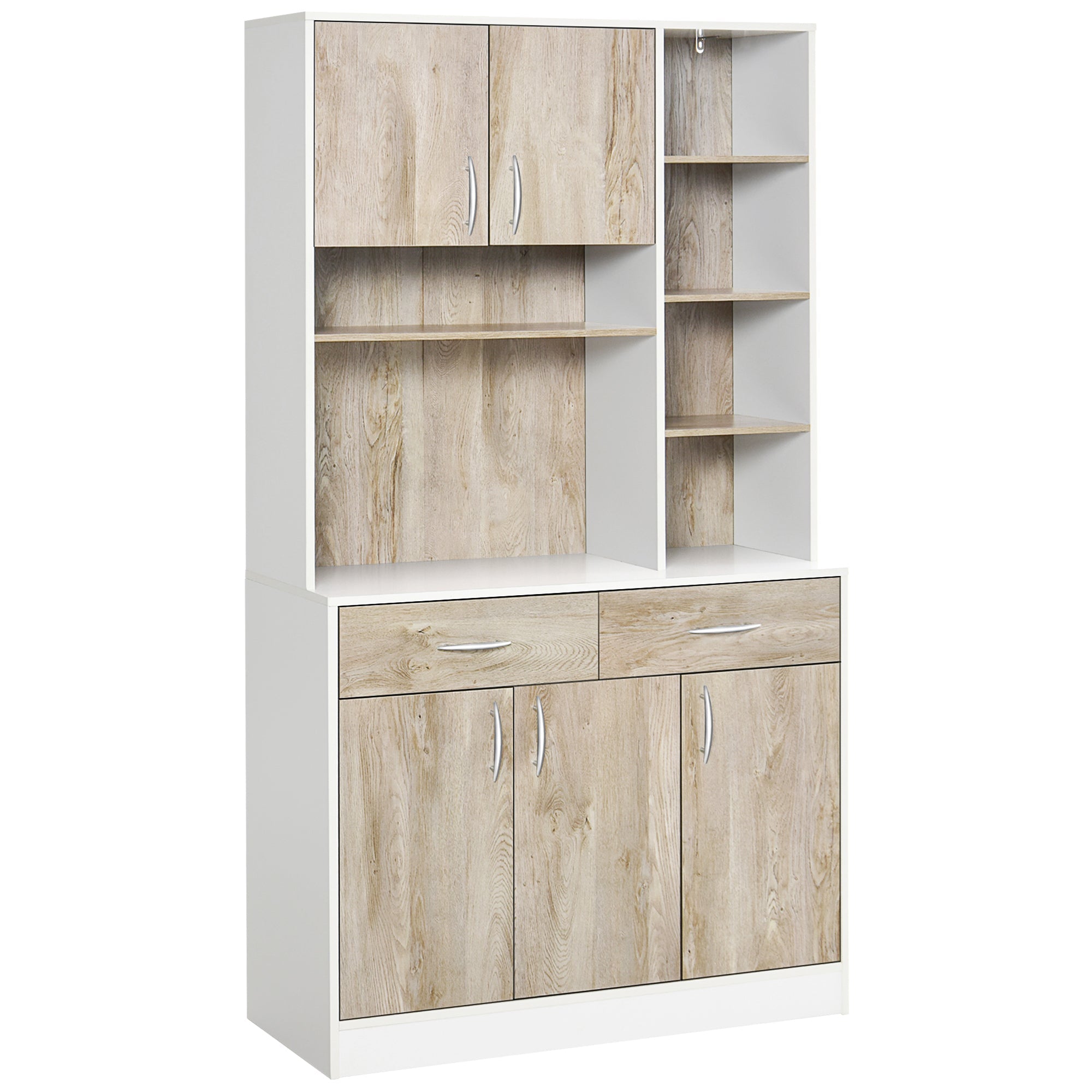 HOMCOM Natural 71" Kitchen Hutch Cabinet: Modern Buffet with Storage Cabinet, Cupboard and Drawers for Living Dining Room