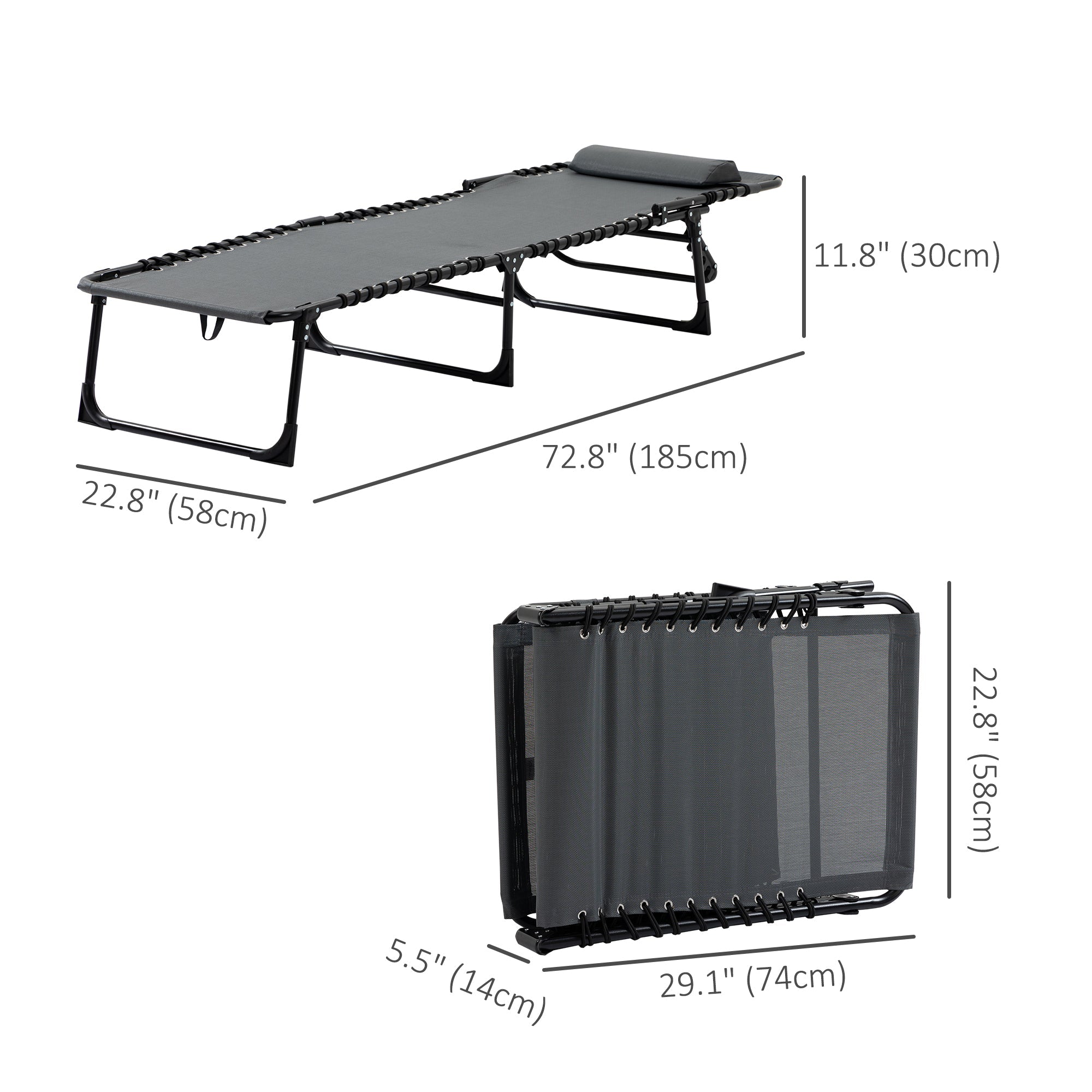 Outsunny Adjustable Outdoor Folding Lounge Chair Recliner with Pillow Grey