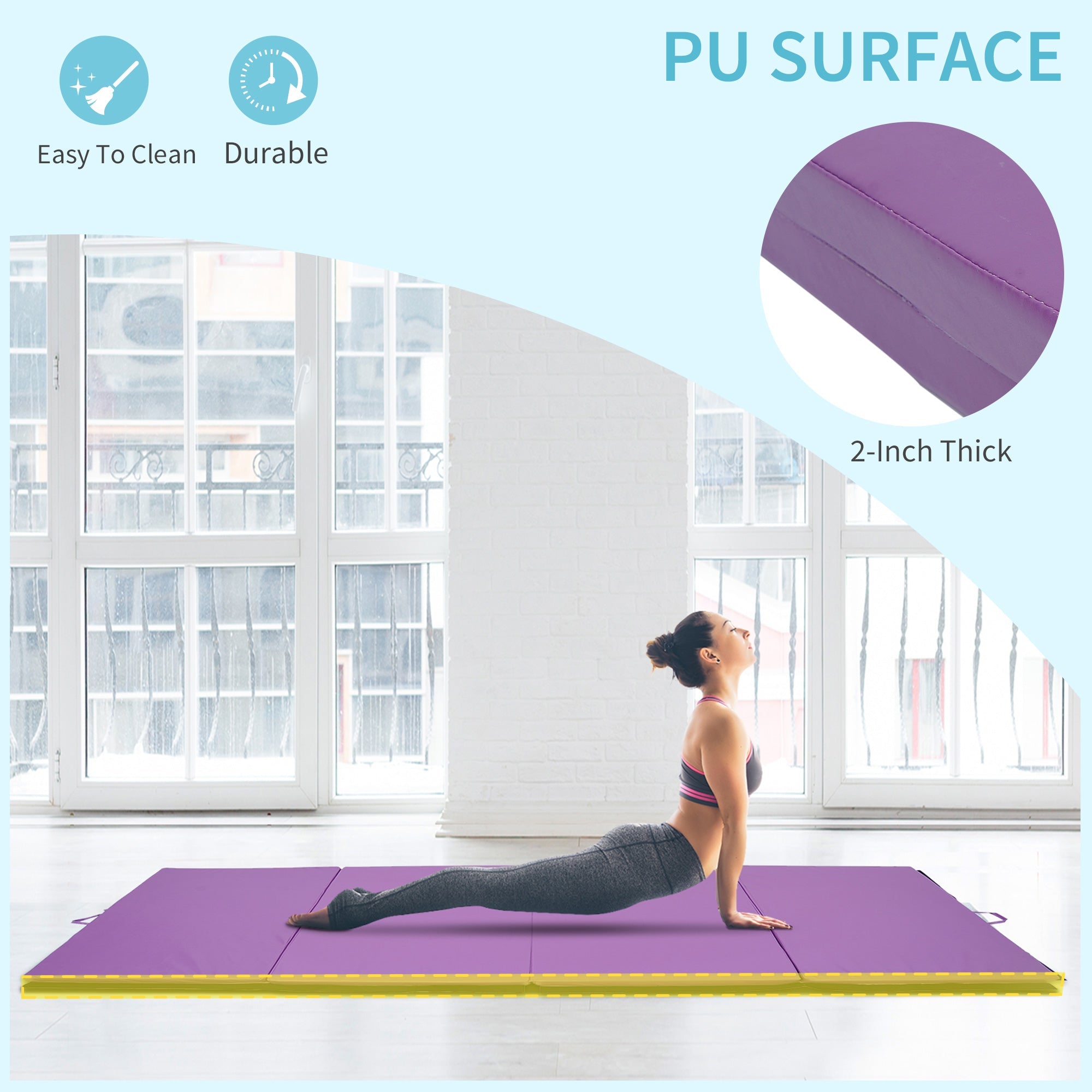 Soozier Folding Gymnastics Mat 4'x10' Exercise Tumbling Pad with Handles for Yoga MMA Martial Arts Stretching Purple