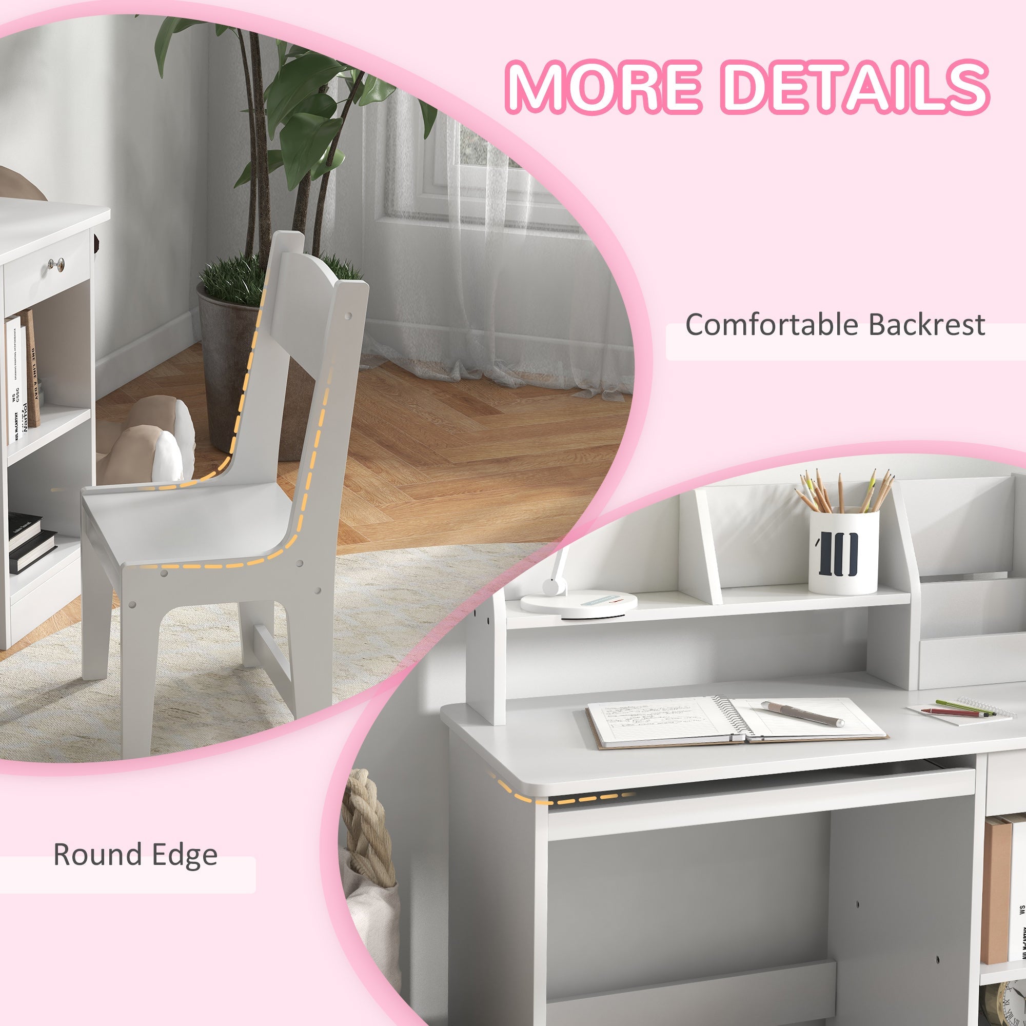 Qaba Kids Desk and Chair Set for 5-8 Year Old with Storage Study Table and Chair for Children White