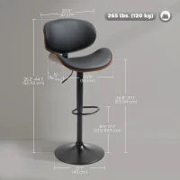 Bar Stools Set of 2, Modern PU Leather Adjustable Swivel Barstools with Curved Back, Footrest and Steel Base, Black